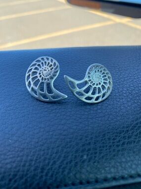 Silver Nautilus Shell Earrings - Women's Jewelry